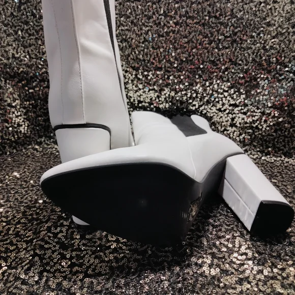 White w/Black Trim Ankle Boots - Picture 4 of 6